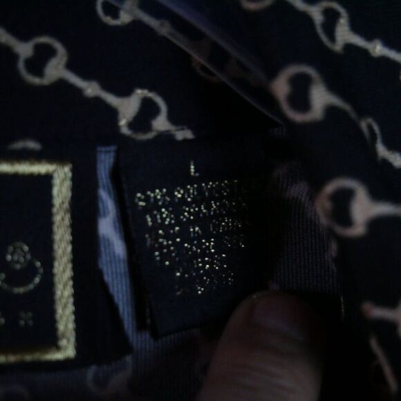 Diane Gilman Women's Size Large Blouse Button Down Black Golden Chain Print - Picture 4 of 12